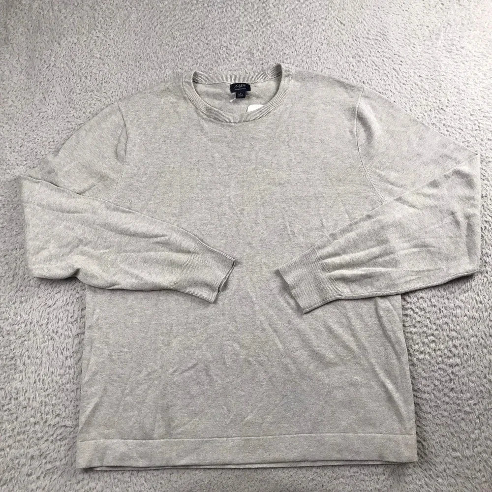 J Crew Sweater Mens L Grey 100% Cotton Crewneck Lightweight Knit NEW NWT